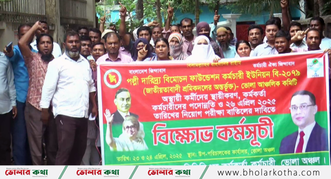 চাকরী স্থায়ী করণ-পদোন্নতির দাবিতে ভোলায় বিক্ষোভ